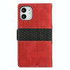 For iPhone 12 mini Grid Stitching Leather Phone Case with Lanyard(Red)