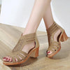 Crystal Hollow Out Peep Toe Wedges Sandals, Size:40(Apricot)