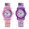JNEW A335-86264 Children Cartoon 3D Kitten Catching Fish Silicone Waterproof Quartz Watch( Pink)