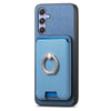For Samsung Galaxy A24 5G Retro Cross Leather Ring Vertical Insert Card Bag MagSafe Phone Case(Blue)