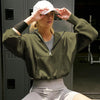 Women Hooded Sweatshirt Sports Hoodie Zipper Drawstring Long Sleeve Top Jacket, Size: S(Apricot)