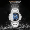 BINBOND B1885 30m Waterproof Retro Luminous Square Men Quartz Watch, Color: Black Steel-Black-White