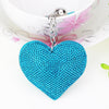 Heart Keychain Leather Tassel Gold Key Holder Metal Crystal Key Chain Keyring Charm Bag Auto Pendant Gift(light blue)