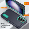 For Samsung Galaxy S24+ / S25+ 5G Rugged PC Hybrid Silicone Phone Case with Holder(Dark Blue+Light Green)