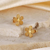 OPK GE941 1pair Vintage Stainless Steel Flower Earrings(Gold)