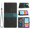 For iPhone 11 Grid Stitching Leather Phone Case with Lanyard(Black)