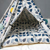 Dog Cat Tent Bed, Large 60x60x70cm, Blue Leaves, with Cushion