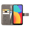 For Alcatel 1L 2021 Four-leaf Clasp Embossed Buckle Mobile Phone Protection Leather Case with Lanyard & Card Slot & Wallet & Bracket Function(Gray)