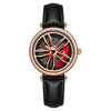 SANDA 1074 3D Hollow Out Wheel Non-rotatable Dial Quartz Watch for Women, Style:Leather Belt(Rose Gold)