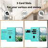For iPhone 13 mini Tulips Embossed Leather Phone Case with Lanyard(Green)