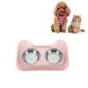 Pink Double Pet Bowl - Stainless Steel, Leakproof, Cat & Dog
