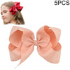 5 PCS 6 Inch Colorful Kids Girls Big Solid Ribbon Hair Bow Clips(8)