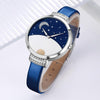 SKMEI 9279 Stainless Steel Buckle Genuine Leather Strap Waterproof Quartz Watch(Blue)