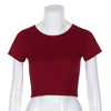 Round Neck Exposed Navel Shirt Body Short Sleeve T-shirt, Size: L(Wine Red)