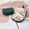 Double Layer PU Jewelry Storage Box Semi-circular Portable Earring Necklace Ring Organizer Box(Ink Green)