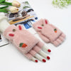Children Half Finger Gloves Knitted Cold Warm Plus Velvet Fingerless Gloves(White)
