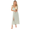 Women Elegant Slit Dress Commuting Sleeveless Knot Suspender Dress, Size: XL(Light Green)
