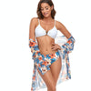 Bikini + Mesh Shawl + Split Swimsuit Women Swimsuit With Chest Pad, Size: M(White Orange Flowers)