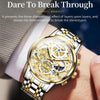 OLEVS 9947 Men Multifunctional Hollow Waterproof Quartz Watch(White + Gold)