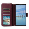 For Samsung Galaxy S22 Ultra 5G Nine-card Slots Zipper Wallet Bag Leather Phone Case(Wine Red)