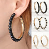 1 Pair Girls Hoop Pearl Earring With Big Circle(Black and White)