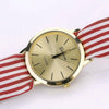 Women Fashion Striped Fabric Strap Quartz Watch(Rose red)