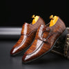 Crocodile Pattern Business Flat Bottom Leather Formal Shoes, Size:47(Brown)