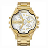CAGARNY 6820 Fashionable Business Style Large Dial Calendar Display Men Quartz Dual Movement Watch with Stainless Steel Band (Gold + White)
