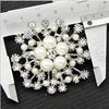 Women Large Snowflake Imitation Pearls Rhinestones Crystal  Brooch Pin Jewelry(White)