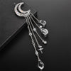 Fashion Elegant Women Lady Moon Rhinestone Crystal Tassel Long Chain Beads Dangle Hairpin Hair Clip Hair Jewelry(Silver)