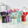 KU349 13 In 1 Storage Barreled Wooden Handle Silicone Kitchenware Set Non-Stick Cooking Spoon Shovel Kitchen Rack(Light Green)