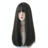 Female Black Long Straight Wig With Air Bangs(Cold Brown (Solid Color) 58CM)