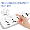 T14 2m 2500W 3 Plugs + 3-USB Ports Multifunctional Socket With Switch, Specification: US Plug (Black)