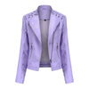 Women Short Leather Jacket Slim Jacket Motorcycle Suit, Size: XXXL(Pale Lisianthus)