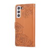 For Samsung Galaxy S22 5G Rose Flower Embossed 3-Card Slots Leather Phone Case(Brown)