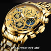 BINBOND 4010 Multifunctional Waterproof Hollowed Luminous Quartz Watch(Full Gold Black Surface)