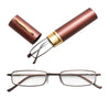 Reading Glasses Metal Spring Foot Portable Presbyopic Glasses with Tube Case +3.50D(Brown)
