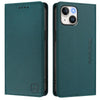 For iPhone 14 / 13 RC01 Dual-Folded Magnetic Suction RFID Leather Phone Case(Dark Green)
