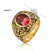 Retro Round Gemstone Carved Soldier Army Military Titanium Steel Ring for Men, US Size: 8, Diameter: 18.2mm, Perimeter: 57mm(Red)