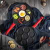 Seven-hole Breakfast Pan Multifunctional Flat Bottom Frying Pan Non-stick Egg Dumpling Pan(Black Smiley Pattern)