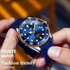 OLEVS 6650 Men Luminous Waterproof Silicone Strap Mechanical Watch(Blue + Gold)