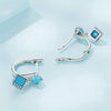 SCE1539 S925 Sterling Silver Prong Set Synthetic Turquoise Geometric Earrings