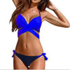 Ladies Cross Patchwork Swimwear Backless Split Bikini, Size:M(Royal blue)