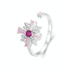 S925 Sterling Silver Platinum-plated Pink Iris Cross Open Ring(BSR526-E)