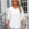 Summer Women Loose Chiffon Blouse Tops Round Neck 5 Points Sleeve Short Sleeve, Size: M(White)