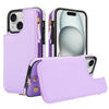 For iPhone 15 Double Flap Zipper RFID Leather Phone Case with Short Lanyard(Light Purple)