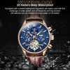 OLEVS 6658 Men Luminous Waterproof Leather Strap Mechanical Watch(Blue + Rose Gold)