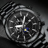 FNGEEN 5800 Men Three Eyes and Six Pins Watch Student Quartz Watch(Black Steel White Surface)