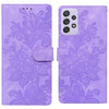 For Samsung Galaxy A53 5G Lace Floral Embossed Magnetic Buckle PU Phone Case With Wrist Strap(Purple)
