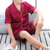 Men Large Size Ice Silk Short Sleeves and Shorts Two-Piece Pajama Set, Size:L(Jujube Red)